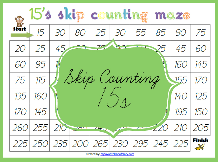 Skip Counting 15 Maze Worksheet